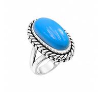 SATYAVIE JEWELLERY 925 Sterling Silver Sleeping Beauty Turquoise Gemstone Ring for Women, Handmade Oval Shape Statement Ring, Vintage Oxidized Silver Jewelry, Gift for Birthday Anniversary (TQ, S)