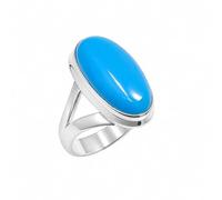 SATYAVIE JEWELLERY 925 Sterling Silver Sleeping Beauty Turquoise Ring for Women, Birthstone Ring, Handmade Oval Gemstone Statement Rings, Boho Silver Jewelry Anniversary Birthday Gift (TQ, T)