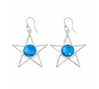 SATYAVIE JEWELLERY 925 Sterling Silver Swiss Blue Topaz Earrings - Celestial Dangle Earrings Round Cut Gemstone Handmade December Birthstone Jewelry - Lightweight Statement Earrings Gift for Women
