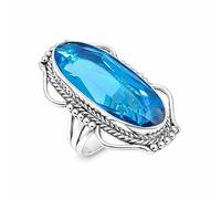 SATYAVIE JEWELLERY 925 Sterling Silver Swiss Blue Topaz Ring for Women - Bold Statement Ring - Vintage Oval Cut Gemstone Ring - Handmade December Birthstone Jewelry for Birthday Anniversary(SWB SZ X)