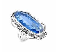 SATYAVIE JEWELLERY 925 Sterling Tanzanite Ring for Women - Boho Statement Ring - Vintage Oval Cut Gemstone Ring - Handmade December Birthstone Jewelry for Birthday Anniversary(TZ, H)