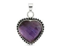 SATYAVIE JEWELLERY Heart Shaped Amethyst Gemstone Pendant 925 Sterling Silver Handmade Oxidized Jewelry for Women Birthstone Retro Design Pendant (Amethyst)