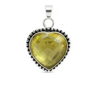 SATYAVIE JEWELLERY Heart Shaped Amethyst Gemstone Pendant 925 Sterling Silver Handmade Oxidized Jewelry for Women Birthstone Retro Design Pendant (Lemon Quartz)