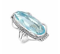 SATYAVIE JEWELLERY Oval Blue Topaz Gemstone Ring 925 Sterling Silver Vintage Style Handmade Ring Bohemian Statement Jewelry December Birthstone Gift Anniversary (BT, S)