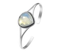 SATYAVIE JEWELLEY Opalite Gemstone 925 Sterling Silver Plated Bangle for Women | Oxidized Handmade Cuff Bangle | Adjustable Boho Jewelry Gift | Vintage Rope Design (Opalite)