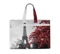 satyuw Grey Paris Eiffel Tower Cityscape Red Flower Print Canvas Tote File Bag Lightweight Office Work Bags Travel Shopping Beach Outings