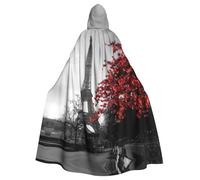 satyuw Grey Paris Eiffel Tower Cityscape Red Flower Print Hooded Cloak For Adults Carnival Cosplay Robe Festivals Masquerade Themed Parties