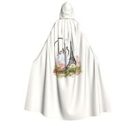 Satyuw Paris Eiffel Tower Print Adults Hooded Cloak Cosplay Carnival Costume Party Renaissance Masquerade Festival