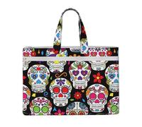 satyuw Sugar Skulls Print Canvas Tote File Bag Lightweight Office Work Bags Travel Shopping Beach Outings
