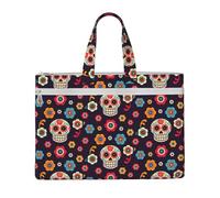 satyuw Sugar Skulls Print Canvas Tote File Bag Lightweight Office Work Bags Travel Shopping Beach Outings