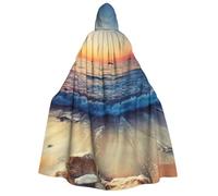 satyuw Sunset View On The Beach Shore Print Hooded Carnival Themed 190cm Cloak For Cosplay Masquerade Outdoor Parties Robe