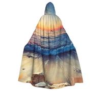 satyuw Sunset View On The Beach Shore Print Hooded Cloak For Adults Carnival Cosplay Robe Festivals Masquerade Themed Parties