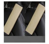 SAUANMNKTP 1/2Pcs PU Leather Car Seat Belt Shoulder Cover Embossed Safety Protective Comfortable Embroidered Auto Seatbelt Trim Front Bumper Grille(Beige 2pcs)