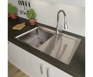 Sauber 1.0 Bowl Kitchen Sink Stainless Steel Square Inset Right Drainer Waste