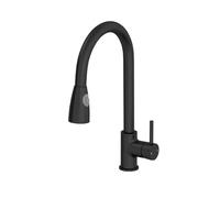 Sauber® Astano Kitchen Sink Mixer Tap Pull Out Dual Spray Head 180 Degree Swivel Spout Brass Body Single Lever for Sinks Taps Modern Round, Matt Black