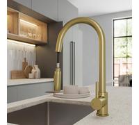 Sauber Carena Pull Out Kitchen Tap with Dual Spray - Single Lever Brushed Brass