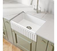 Sauber Fluted Single Bowl Ceramic Belfast Kitchen Sink with Chrome Waste