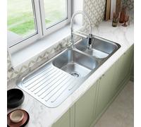 Sauber Inset Double Bowl Stainless Steel Kitchen Sink - Left Hand Drainer Rectangular