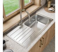 Sauber Inset Single Bowl Stainless Steel Kitchen Sink - Left Hand Drainer Rectangular