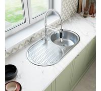 Sauber Inset Single Bowl Stainless Steel Kitchen Sink - Left Hand Drainer Round