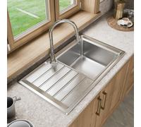 Sauber Inset Single Bowl Stainless Steel Kitchen Sink - Left Hand Drainer Square