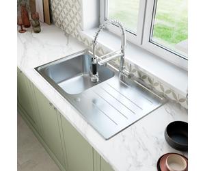 Sauber Inset Single Bowl Stainless Steel Kitchen Sink with Drainer - Square