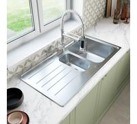 Sauber Prima Inset 1.5 Bowl Stainless Steel Kitchen Sink - Left Hand Drainer