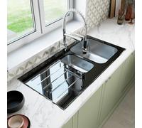 Sauber Stainless Steel Inset 1.5 Kitchen Sink & Black Glass Drainer LH