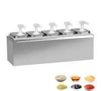 Sauce Dispenser with Pumps, N × 2L Bottles, 304 Stainless Steel, 30ml Max per Pump, Drip-Free, Dishwasher Safe, Ideal for Ketchup, Mayonnaise, Honey, and Commercial Use 5 Heads(10L)