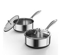 Sauce pan with Lid, KURRUNGIE 1.5 & 2.8 QT Hybrid Stainless Steel Cookware Set, PFOA Free 5-Ply Cooking Pots with Lids, Stainless Steel Pans for Cooking, Induction Cookware Oven and Dishwasher Safe
