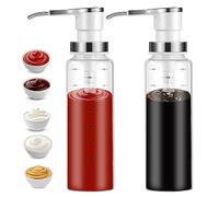 Sauce Pump Dispensers, Coffee Syrup Dispenser, 2 x 500ml Glass Bottle with Stainless Steel Pumps, Leak-Proof, Food Grade Pumps for Honey, Syrups, Oil, Condiments, Salad Dressings (2 X)