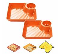 Sauce Separated Plate, Japanese Dumpling Plate with Dipping Saucer, Chip and Dip Serving Dishs, Chips and Salsa Serving Dish Plates, Snack Serving Dishes for Sushi, Chips, Snacks, Desserts (Orange*2)
