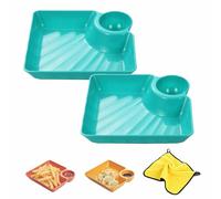 Sauce Separated Plate, Japanese Dumpling Plate with Dipping Saucer, Chip and Dip Serving Dishs, Chips and Salsa Serving Dish Plates, Snack Serving Dishes for Sushi, Chips, Snacks, Desserts (Green*2)