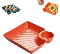 Sauce Separated Plate, Reusable Dumpling Plate with Sauce Dish,Chip and Dip Serving Platter Set,Built-in Sauce Compartment Wine Dine Appetizer Plates Snack Bowl for Party and Everyday Dining (Orange)