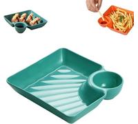 Sauce Separated Plate, Reusable Dumpling Plate with Sauce Dish,Chip and Dip Serving Platter Set,Built-in Sauce Compartment Wine Dine Appetizer Plates Snack Bowl for Party and Everyday Dining (Green)