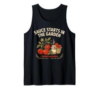 Sauce Starts in the Garden Vintage Tomato Gardener Design Tank Top