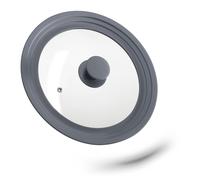 Relaxdays Saucepan Lid Universal, Glass Cover, Stepped Silicone Rim, Pots & Pans 22-26 cm, 5x27,5 cm, Grey