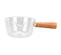 Saucepan Milk Pan,Glass Milk Pot with Wooden Handle V Shaped Spout Noodles Saucepan Home Kitchen Cookware Accessory(400ml)