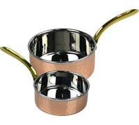 Saucepan Set 2 Pieces Copper & Stainless Steel with Hammered Brass Handles Traditional & Stylish for Modern Cooking & Serving (11cm - 300ml & 13cm - 530ml)
