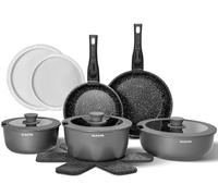 Saucepan Set with Removable Handle, 17-Piece Pan Set with Non-Stick Coating, Induction Cooking Pot Set with Lid, for All Hobs, Oven-Safe, Oven-Safe (Grey)