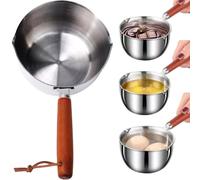 Saucepans, Small Sauce Pan 500ml Stainless Steel Mini Pot Butter Warmer Mini Pan with Wooden Handle & Hanging Rope Sauce Pan with Pour Spout for Cooking Hot Oil, Sauce, Butter Melting