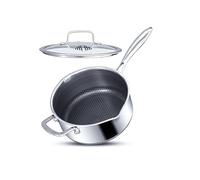 Saucepot with lid 24cm/4L | Non-stick Sauce Pan for Induction, Gas, Electric Hobs |Cooking Pot with Pour Spout |Stay Cool Twin Handle | Anti Scratch |Oven Safe | Honey Comb German Engineering | Chemic