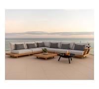 sauchie outdoor lounger set with coffee table in teak and grey