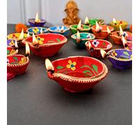 Saudeep India Diwali Diyas | Traditional Handmade Terracotta Diya | Mitti Deepak Decoration for Diwali | Diya for Puja | Diwali Home Decor (4 Pack)