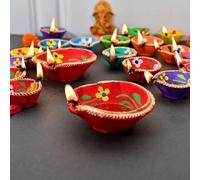 Saudeep India Diwali Diyas | Traditional Handmade Terracotta Diya | Mitti Deepak Decoration for Diwali | Diya for Puja | Diwali Home Decor (4 Pack)