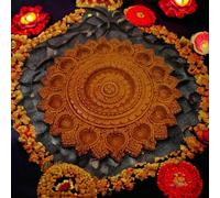 Saudeep India Handmade Thali With 14 Diyas for Diwali Decoration | Clay Mitti Diya | Lanterns | Colourful Diyas