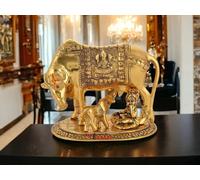 SAUDEEP INDIA Oxidized Metal Kamdhenu Cow and Calf Statue with Ball Gopal | Gau MATA Bachda Idol with Baby Krishna for Good Luck | Gifts, Home Decor Item, Vastu, Religious (Export Quality