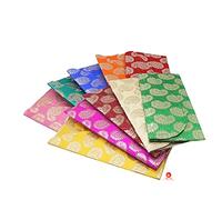 Saudeep India Premium Raw Silk Fabric Brocade Design Money Gift Envelopes for Wedding/Marriage/Birthday(Assorted Colors) (Pack of 5)