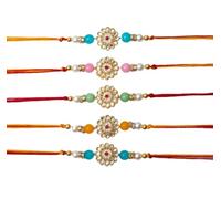 SAUDEEP INDIA Rakhi For Brother, Kundan Pearl Designer Dora Assorted Rakhi for Men, Rakhi For Bhai, Colorful Raksha Bandhan Rakhis with Pure Cotton Thread for Bhai/Bhaiya/Brother, One Size, Other