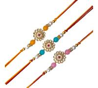 SAUDEEP INDIA Rakhi For Brother, Kundan Pearl Designer Dora Assorted Rakhi for Men, Rakhi For Bhai, Colorful Raksha Bandhan Rakhis with Pure Cotton Thread for Bhai/Bhaiya/Brother, One Size, Other